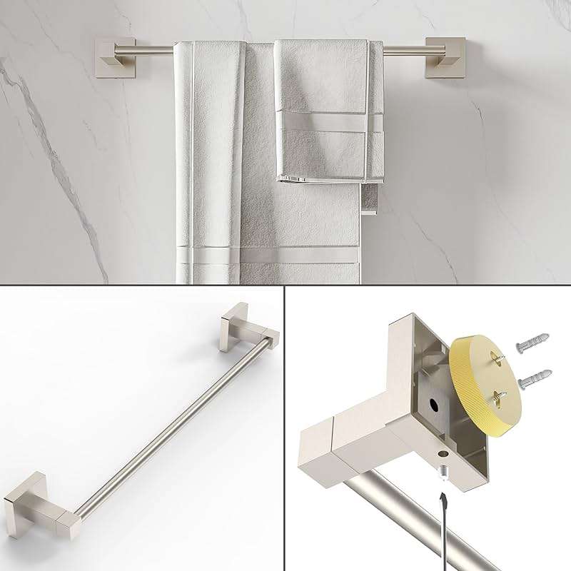 Ruacq 4 Pcs Stainless Steel Bathroom Hardware Accessories Set-Toilet Paper Holder-Towel Ring -Towel Hooks for bathrooms-18 Inch Towel Bar Wall Mounted, Brushed Nickel - Image 5