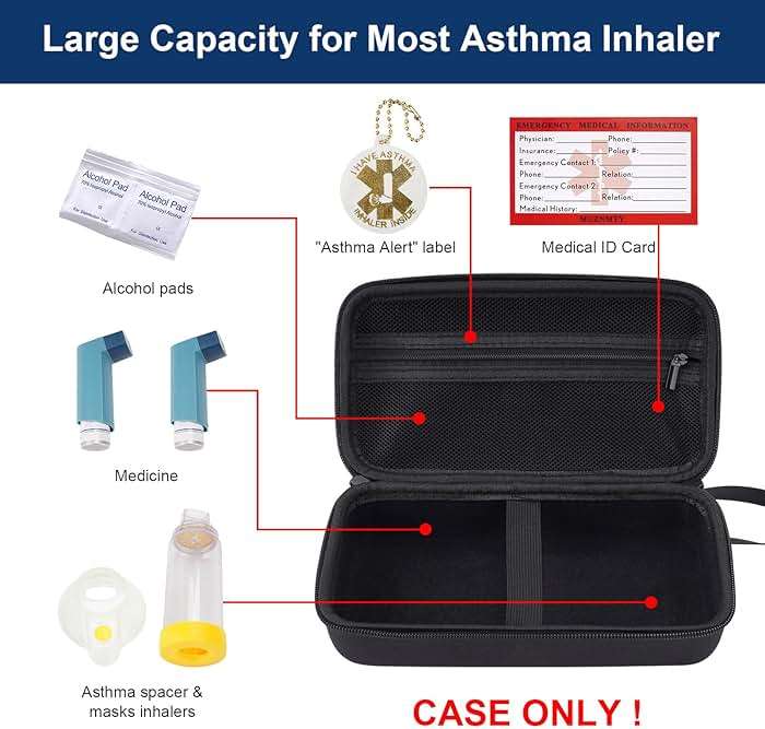 MGZNMTY Travel Carrying Case Compatible with Asthma Inhaler Spacer for Adults and Children, Masks, Inhaler Holder with Asthma Alert Tag and Medical Card, Carabiner (Only Case) (Black) - Image 2