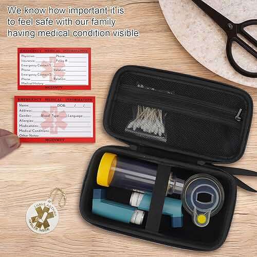 MGZNMTY Travel Carrying Case Compatible with Asthma Inhaler Spacer for Adults and Children, Masks, Inhaler Holder with Asthma Alert Tag and Medical Card, Carabiner (Only Case) (Black) - Image 4