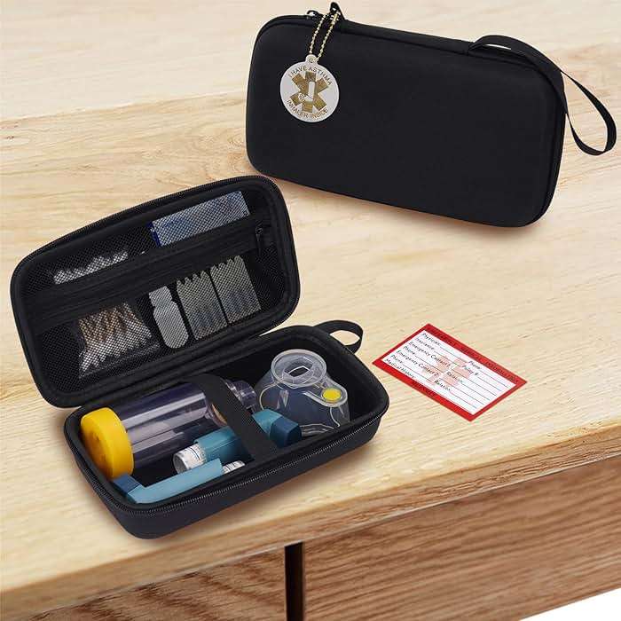 MGZNMTY Travel Carrying Case Compatible with Asthma Inhaler Spacer for Adults and Children, Masks, Inhaler Holder with Asthma Alert Tag and Medical Card, Carabiner (Only Case) (Black) - Image 6