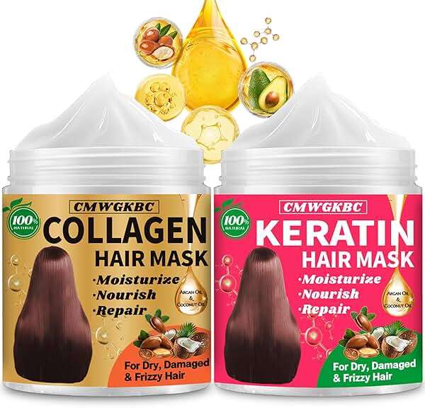Collagen Hair Mask & Keratin Hair Mask for Damaged Hair,Keratin Hair Treatment,Repair Deep Conditioner for Dry Hair,Vitamin E Natural Hydrating Hair Mask with Argan Oil All Hair Type,Hair Care Gifts - Image 1