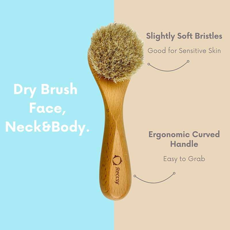 Reccsy Face Brush Set - Soft Natural Bristle Facial Dry Brush for Lymphatic Drainage & Face Exfoliator Brush - Includes 4 Reusable Cleansing Pads - Image 3