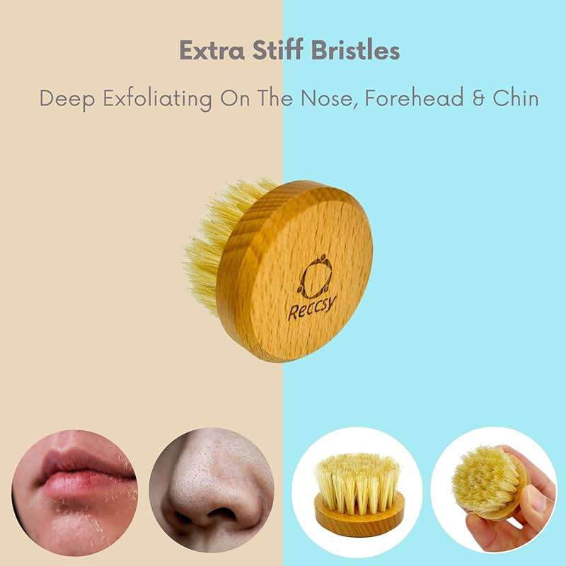 Reccsy Face Brush Set - Soft Natural Bristle Facial Dry Brush for Lymphatic Drainage & Face Exfoliator Brush - Includes 4 Reusable Cleansing Pads - Image 4
