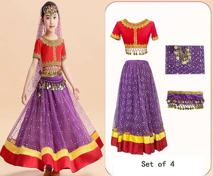 ORIDOOR Belly Dance Dress Girls Indian Bollywood Halloween Costume Chiffon Skirts Shiny Belly Dance Suits - Image 2
