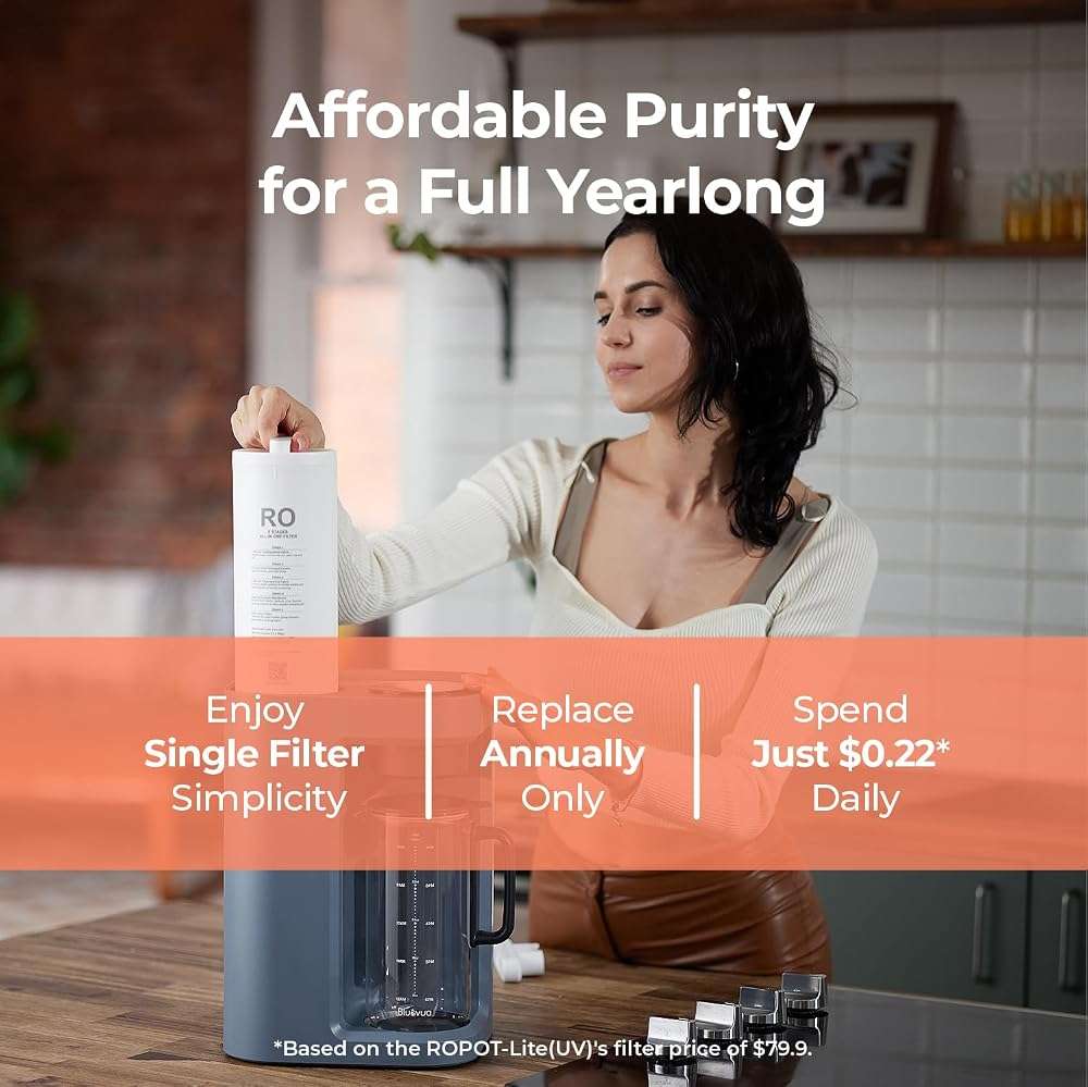Bluevua RO100ROPOT-Lite Countertop Reverse Osmosis Water Filter System, 3:1 Pure to Drain Ratio, Portable RO Filtration with Remineralization, No Installation, WQA Certified, 7-Stage UV Blue - Image 6