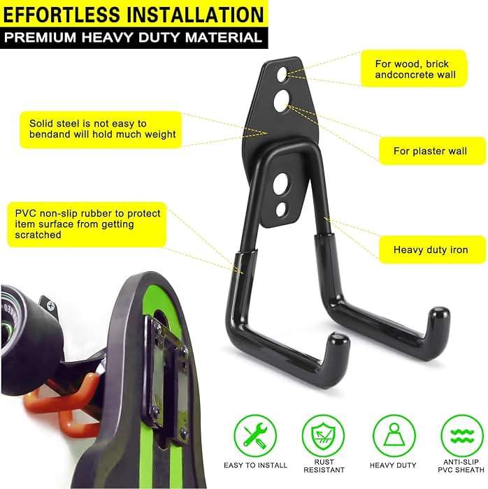 LUPYJI 2 Pack Garage Hooks Heavy Duty Storage Organizer Wall Mount Power and Garden Tool Hangers, for Hanging Ladders, Ropes, Hose, Bulk Items - Image 4