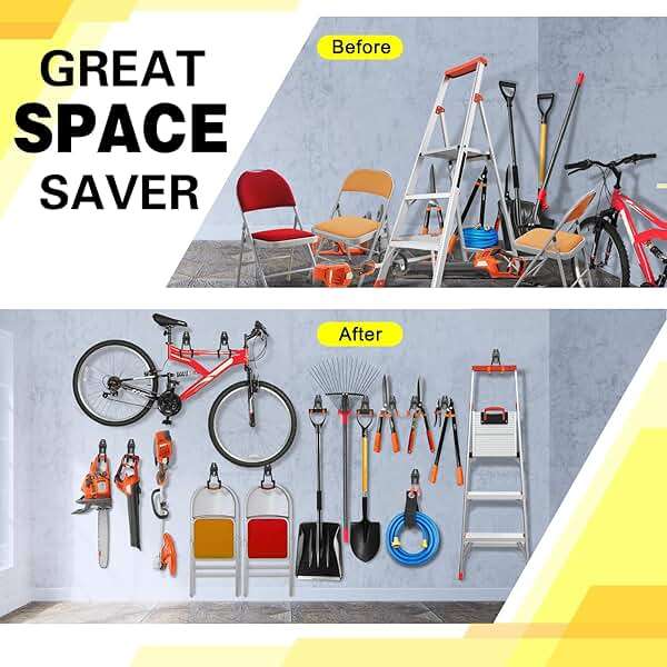 LUPYJI 2 Pack Garage Hooks Heavy Duty Storage Organizer Wall Mount Power and Garden Tool Hangers, for Hanging Ladders, Ropes, Hose, Bulk Items - Image 5