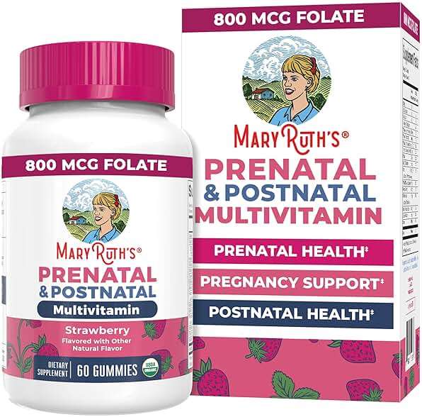 MARYRUTH'S Organics Prenatal Vitamins for Women | USDA Organic Prenatal Gummies | Postnatal Vitamins for Women Breastfeeding | Methylfolate 800 mcg DFE | Iodine | Vegan | Non GMO | 30 Servings - Image 1
