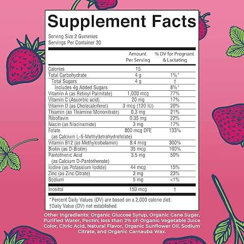MARYRUTH'S Organics Prenatal Vitamins for Women | USDA Organic Prenatal Gummies | Postnatal Vitamins for Women Breastfeeding | Methylfolate 800 mcg DFE | Iodine | Vegan | Non GMO | 30 Servings - Image 3