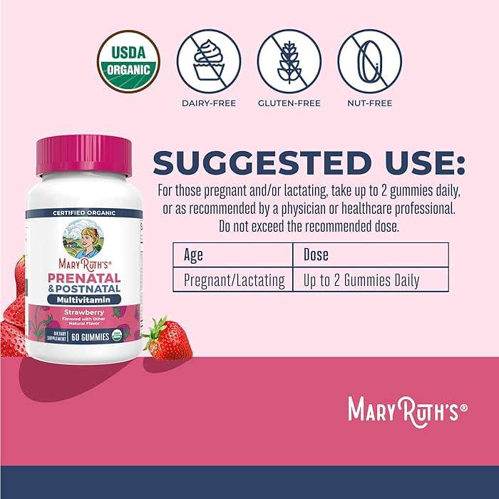 MARYRUTH'S Organics Prenatal Vitamins for Women | USDA Organic Prenatal Gummies | Postnatal Vitamins for Women Breastfeeding | Methylfolate 800 mcg DFE | Iodine | Vegan | Non GMO | 30 Servings - Image 4
