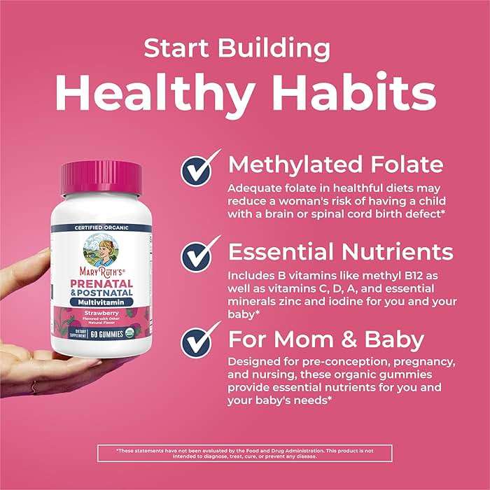MARYRUTH'S Organics Prenatal Vitamins for Women | USDA Organic Prenatal Gummies | Postnatal Vitamins for Women Breastfeeding | Methylfolate 800 mcg DFE | Iodine | Vegan | Non GMO | 30 Servings - Image 6