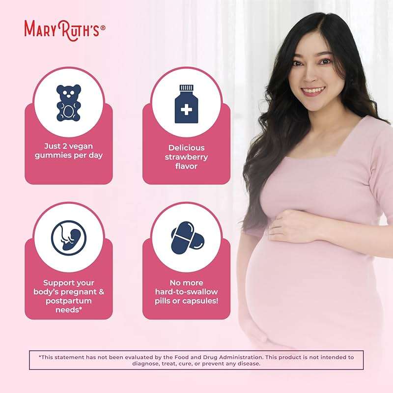 MARYRUTH'S Organics Prenatal Vitamins for Women | USDA Organic Prenatal Gummies | Postnatal Vitamins for Women Breastfeeding | Methylfolate 800 mcg DFE | Iodine | Vegan | Non GMO | 30 Servings - Image 7