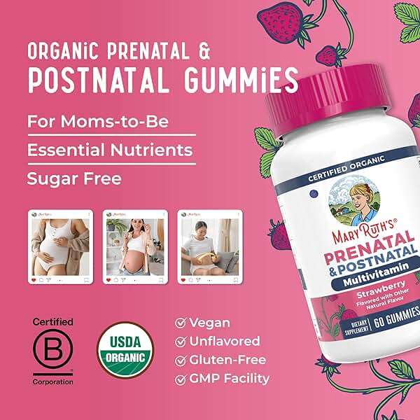 MARYRUTH'S Organics Prenatal Vitamins for Women | USDA Organic Prenatal Gummies | Postnatal Vitamins for Women Breastfeeding | Methylfolate 800 mcg DFE | Iodine | Vegan | Non GMO | 30 Servings - Image 8