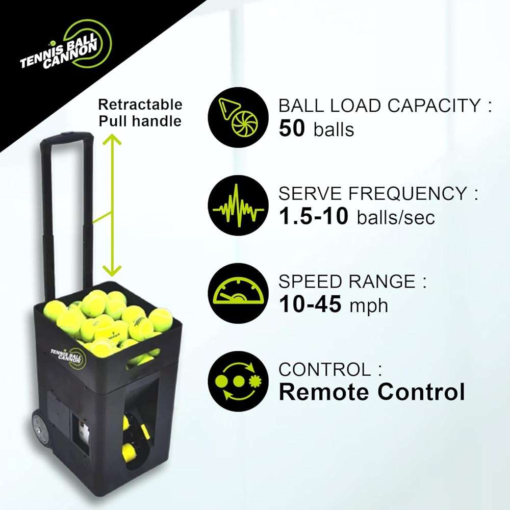 PMT Medical Portable Tennis Ball Machine 22 lbs for Beginners, Dual Motor for Top Spin & Backspin, 50+ Ball Capacity, Max 45 MPH Speed, 4+ Hour Rechargeable Battery, App and Remote Controlled - Image 3