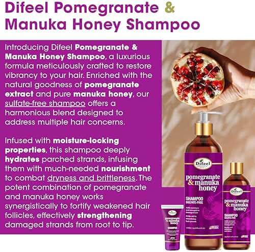 Difeel Pomegranate & Manuka Honey Shampoo & Conditioner 4-PC Set - Includes 33.8oz Shampoo, 33.8oz Conditioner, 8oz Leave in Spray and 7.1oz Hair Oil - Image 4