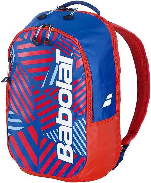 Babolat Jr Tennis Backpack (White/Blue/Red), 26 x 15 x 41 cm., 753109-209 - Image 1