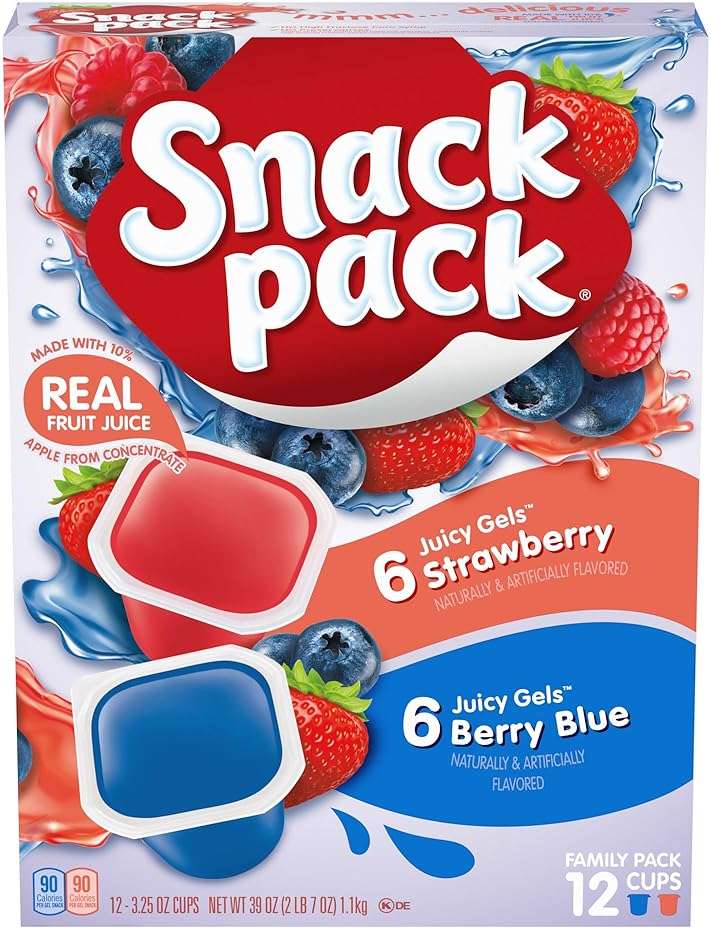 Snack Pack Strawberry and Berry Blue Flavored Juicy Gels Cups, 3.25 oz., 12-Count Family Pack - Image 1