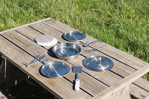 STANLEY Wildfare Pro Stainless Steel Plate | 8 in Stackable Plate | Packable Outdoor Dishware | Camping Essentials for Your Camp Kitchen | BPA-Free | Pale Pebble & Stone - Image 2