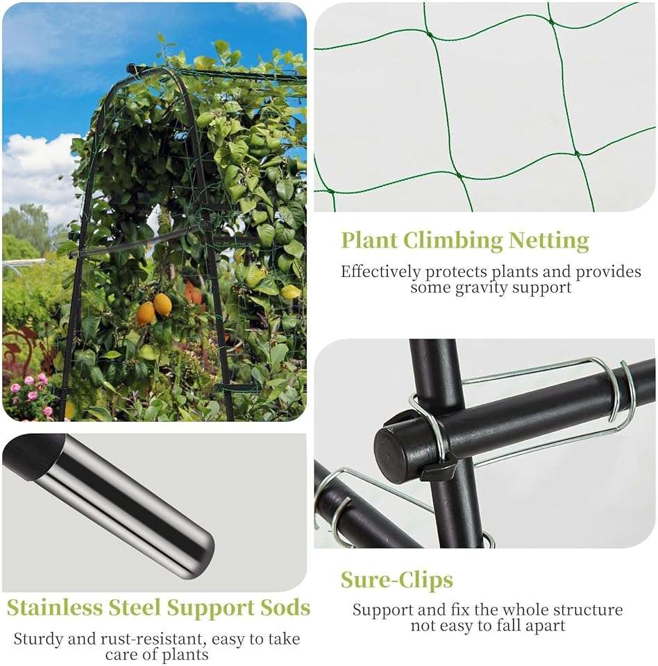 IDEA FAMILY Cucumber Trellis for Raised Bed 67" x 67" U-Frame Garden Arch Tunnel with Netting Vegetable Fruit Flower Lightweight Metal Plant Support for Climbing Plants Outdoor,Black - Image 4