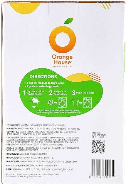 ORANGE HOUSE Laundry Detergent Pods, Natural Plant-Based Detergent with Orange Oil | Hypoallergenic, Free & Clear, Scent-Free, HE & Standard Machine Compatible, Gentle for Sensitive Skin, 54 Count - Image 2