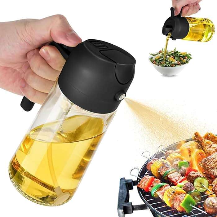 Oil Dispenser for Kitchen Spray, Oil Dispenser Bottle Spray and Pour, 2 in 1 Olive Oil Dispenser Bottle for Kitchen, 16oz/470ml Glass Oil Bottle for Air Fryer, Salad, Frying, BBQ ( Color : Black ) - Image 1