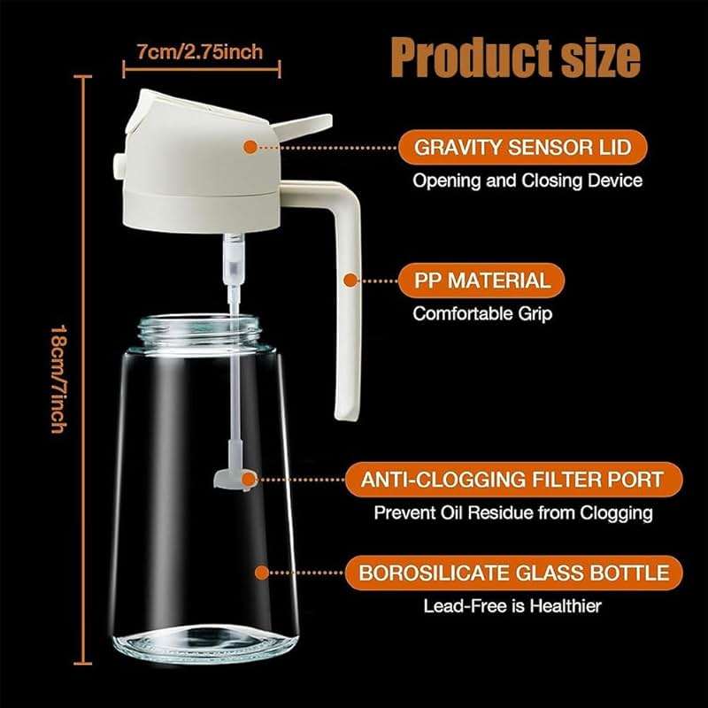 Oil Dispenser for Kitchen Spray, Oil Dispenser Bottle Spray and Pour, 2 in 1 Olive Oil Dispenser Bottle for Kitchen, 16oz/470ml Glass Oil Bottle for Air Fryer, Salad, Frying, BBQ ( Color : Black ) - Image 2