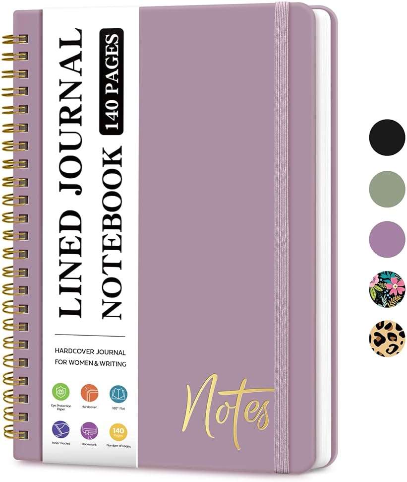 ZOTIA Lined Spiral Journal Notebook for Women, A5 College Ruled Journals for Writing, Hardcover Notebooks for Work, Note taking and Office School Supplies,140 Pages - Purple - Image 1