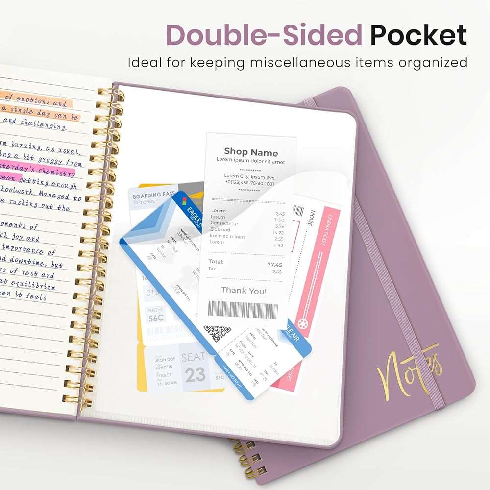 ZOTIA Lined Spiral Journal Notebook for Women, A5 College Ruled Journals for Writing, Hardcover Notebooks for Work, Note taking and Office School Supplies,140 Pages - Purple - Image 5