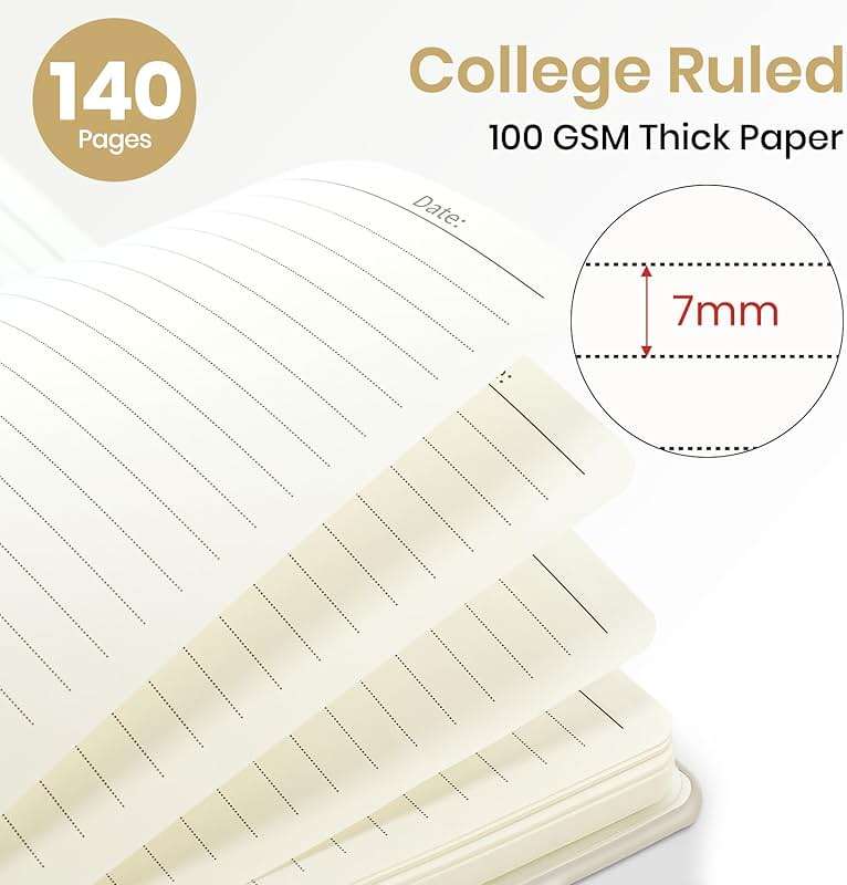 ZOTIA Lined Spiral Journal Notebook for Women, A5 College Ruled Journals for Writing, Hardcover Notebooks for Work, Note taking and Office School Supplies,140 Pages - Grey Beige - Image 2