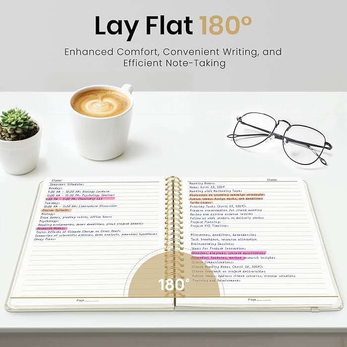 ZOTIA Lined Spiral Journal Notebook for Women, A5 College Ruled Journals for Writing, Hardcover Notebooks for Work, Note taking and Office School Supplies,140 Pages - Grey Beige - Image 4