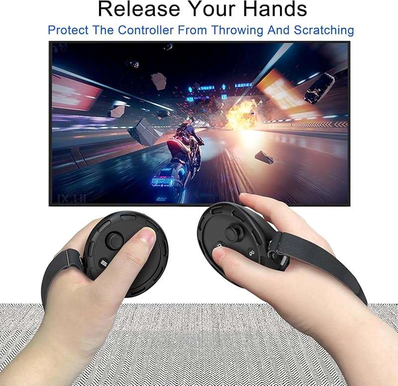 Controller Grips Compatible with Meta Quest 3S Oculus Quest 3 Controllers Straps Knuckle Hand Strap with Battery Opening Covers with Thumbsticks Covers Black, Batteries Not Included - Image 2