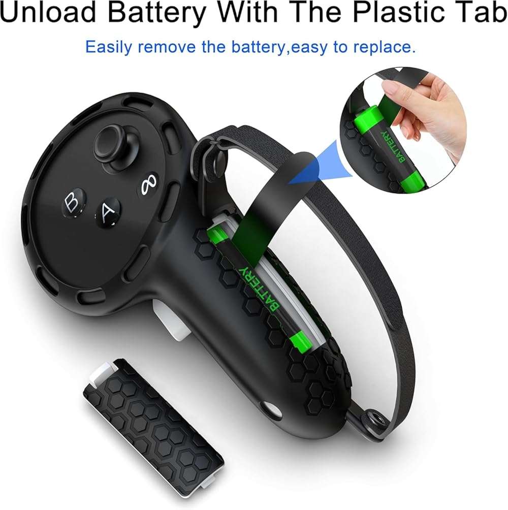 Controller Grips Compatible with Meta Quest 3S Oculus Quest 3 Controllers Straps Knuckle Hand Strap with Battery Opening Covers with Thumbsticks Covers Black, Batteries Not Included - Image 4