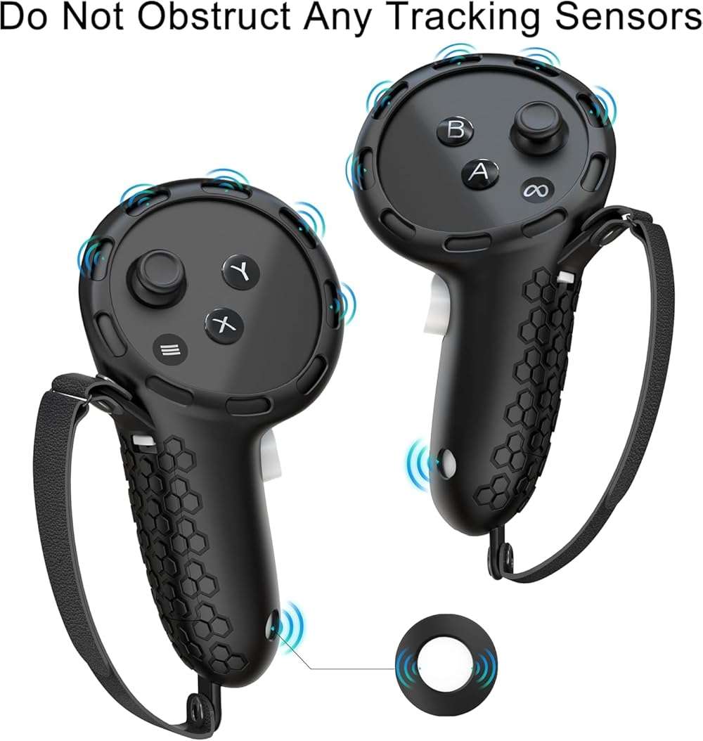 Controller Grips Compatible with Meta Quest 3S Oculus Quest 3 Controllers Straps Knuckle Hand Strap with Battery Opening Covers with Thumbsticks Covers Black, Batteries Not Included - Image 6