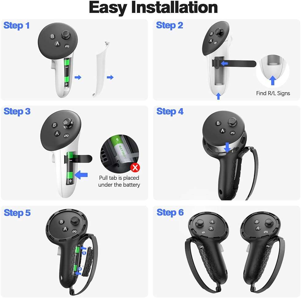 Controller Grips Compatible with Meta Quest 3S Oculus Quest 3 Controllers Straps Knuckle Hand Strap with Battery Opening Covers with Thumbsticks Covers Black, Batteries Not Included - Image 8