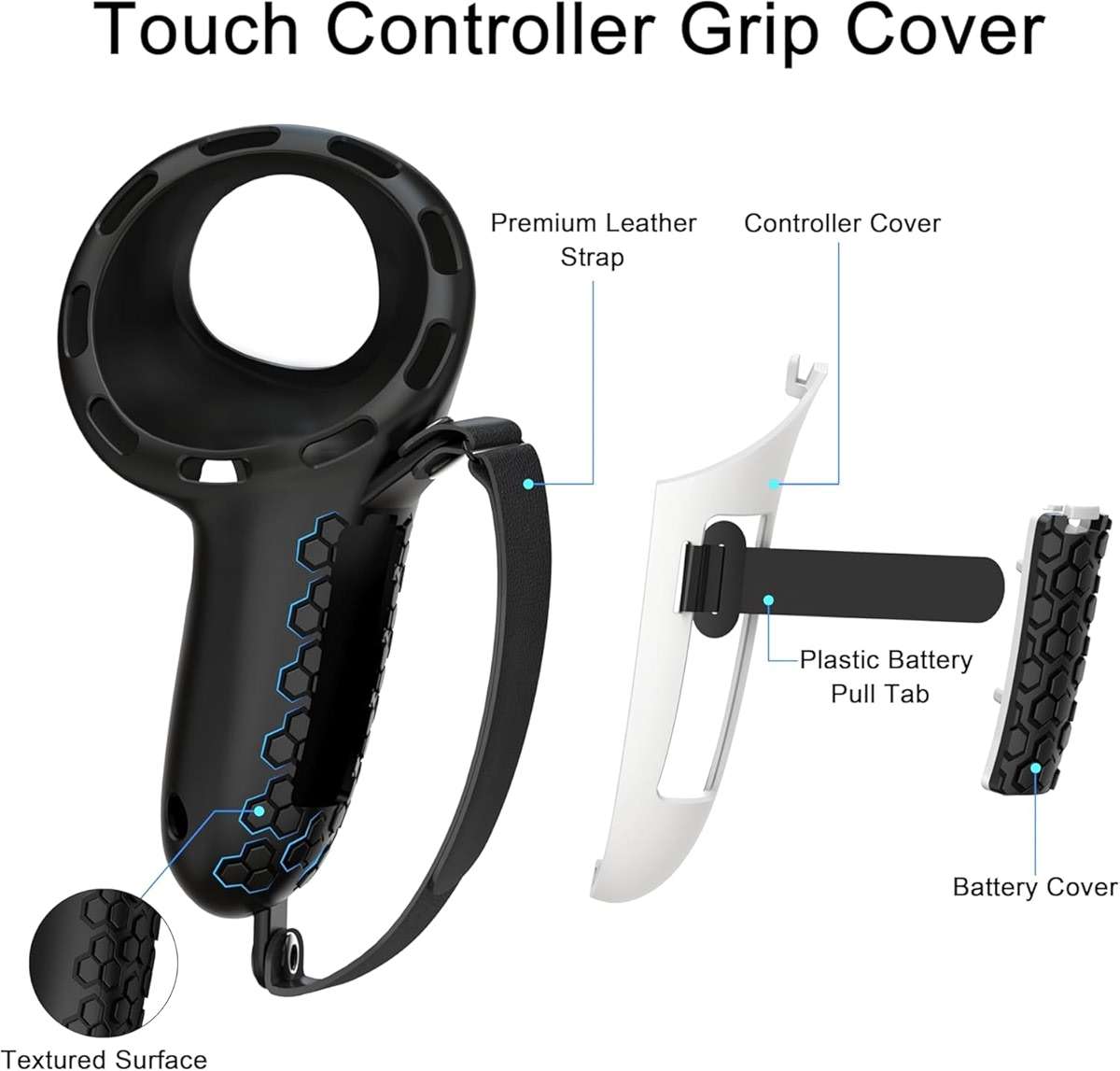 Controller Grips Compatible with Meta Quest 3S Oculus Quest 3 Controllers Straps Knuckle Hand Strap with Battery Opening Covers with Thumbsticks Covers Black, Batteries Not Included - Image 9