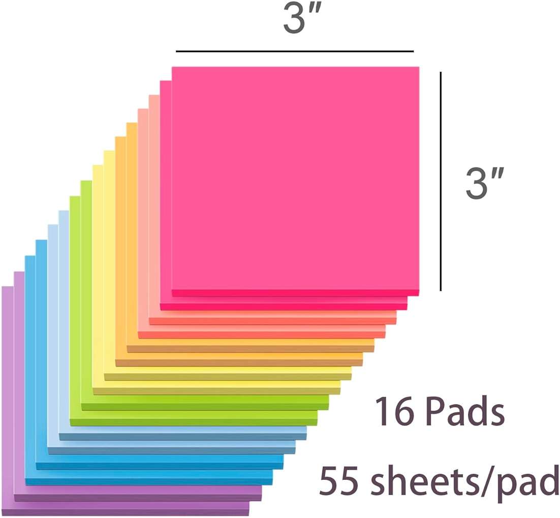 (16 Pack) Sticky Notes 3x3, Self-Stick Pads Bright Colors Sticky Note, Recyclable, Easy to Stick for Home, Office, Notebook - Image 3