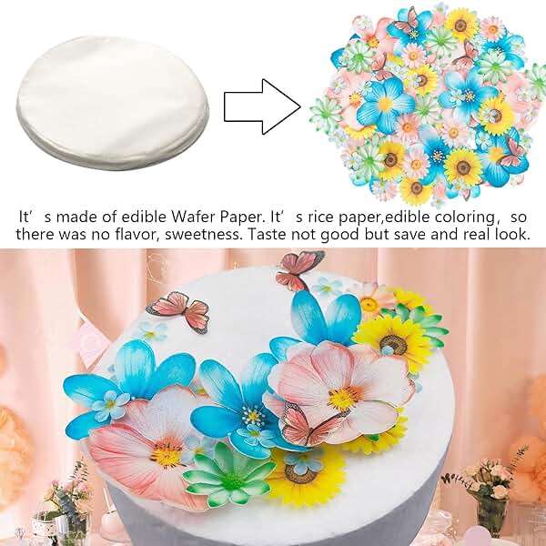 Morofme 55pcs Edible Flower Butterflies Cake Topper Wafer Paper Flower Cupcake Toppers Hawaiian Flower Cake Decorations Mixed Size for Tropical Luau Themed Birthday Baby Shower Party Supplies - Image 3