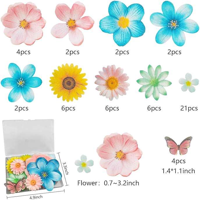 Morofme 55pcs Edible Flower Butterflies Cake Topper Wafer Paper Flower Cupcake Toppers Hawaiian Flower Cake Decorations Mixed Size for Tropical Luau Themed Birthday Baby Shower Party Supplies - Image 6