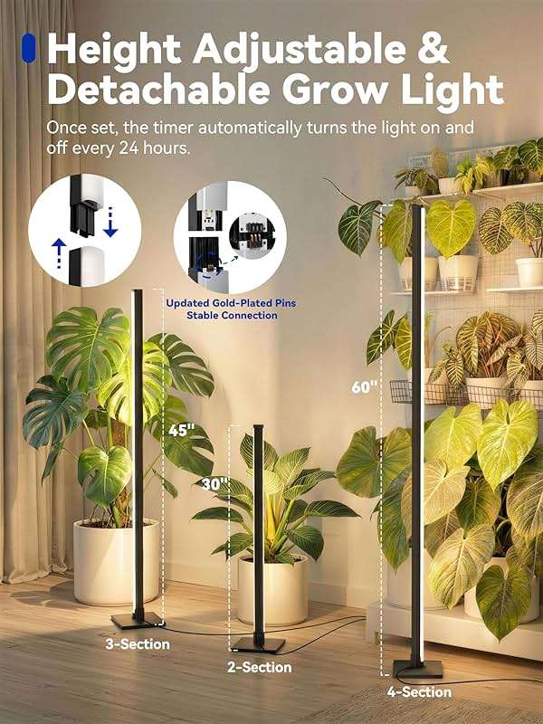 GLOWRIUM Grow Lights for Indoor Plants, 36W Vertical Plant Grow Lights with Auto-Timer, Full Spectrum LED Standing Plant Grow Light, 3 Light Modes, 6-Level Dimmable (60in) - Image 5