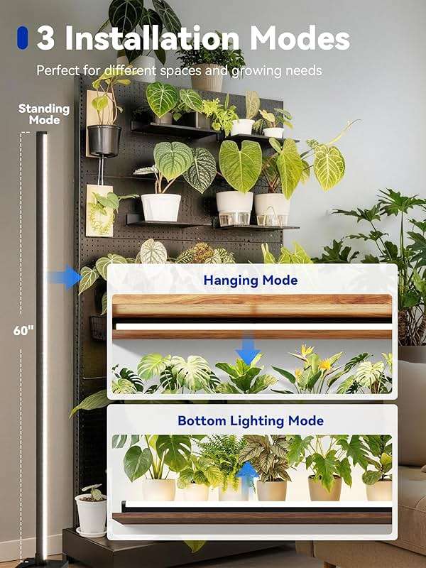 GLOWRIUM Grow Lights for Indoor Plants, 36W Vertical Plant Grow Lights with Auto-Timer, Full Spectrum LED Standing Plant Grow Light, 3 Light Modes, 6-Level Dimmable (60in) - Image 6