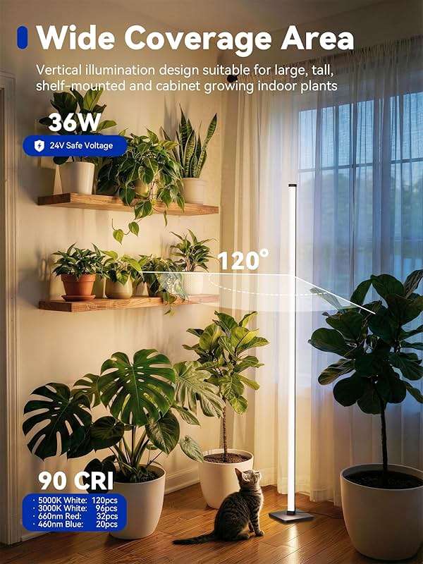 GLOWRIUM Grow Lights for Indoor Plants, 36W Vertical Plant Grow Lights with Auto-Timer, Full Spectrum LED Standing Plant Grow Light, 3 Light Modes, 6-Level Dimmable (60in) - Image 7