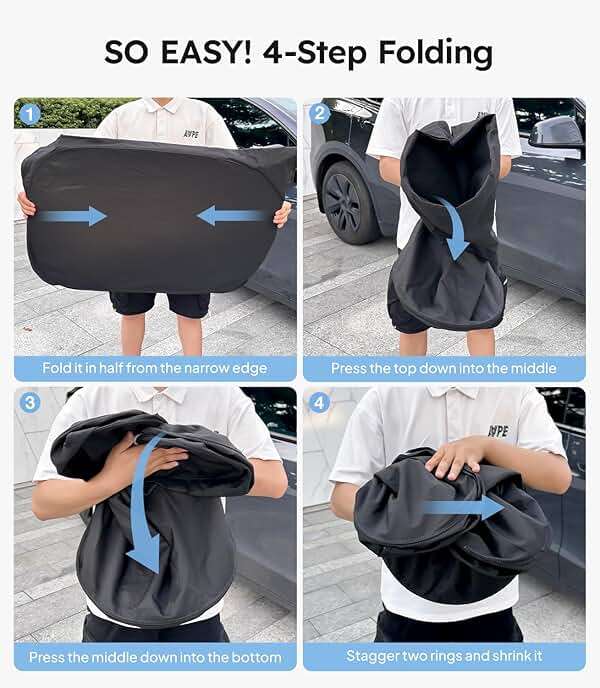 Wigoo Tesla New Model Y Accessories Windshield Sunshade [OEM Design, 100% Sun Blockage] Foldable Heat Insulation Sunshade with Storage Bag, for Model Y 2020~2026 (Juniper), Silver Coating - Image 8
