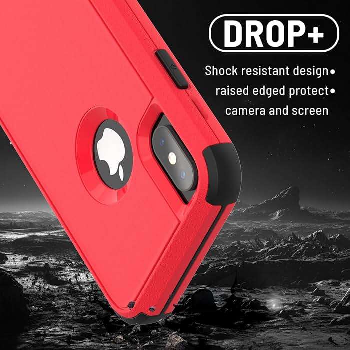 X-belmox for iPhone XR Phone Case [Dropproof] [Shockproof] 3-Layers Heavy Duty Drop Protection, Cover for iPhone XR 6.1 Inch with Tempered Glass Screen Protector, Rugged XR Phone Case - Red Black - Image 3