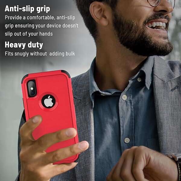 X-belmox for iPhone XR Phone Case [Dropproof] [Shockproof] 3-Layers Heavy Duty Drop Protection, Cover for iPhone XR 6.1 Inch with Tempered Glass Screen Protector, Rugged XR Phone Case - Red Black - Image 4