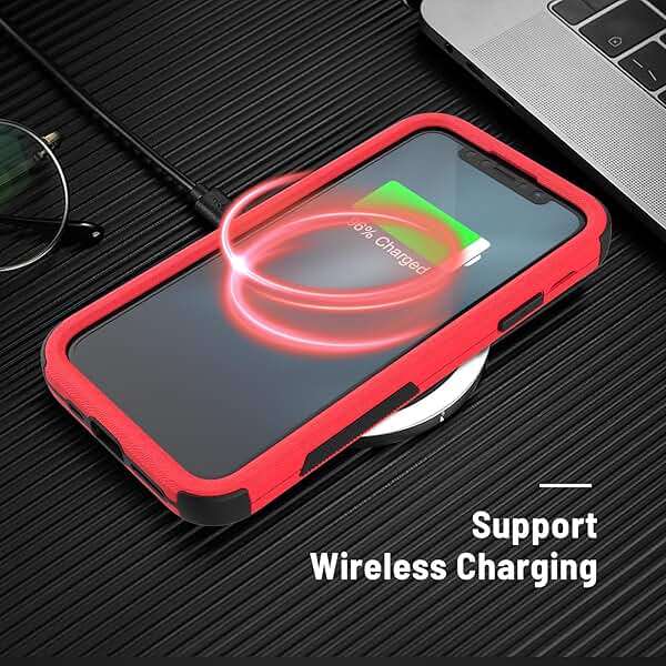 X-belmox for iPhone XR Phone Case [Dropproof] [Shockproof] 3-Layers Heavy Duty Drop Protection, Cover for iPhone XR 6.1 Inch with Tempered Glass Screen Protector, Rugged XR Phone Case - Red Black - Image 5