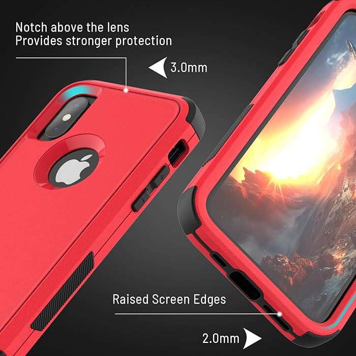 X-belmox for iPhone XR Phone Case [Dropproof] [Shockproof] 3-Layers Heavy Duty Drop Protection, Cover for iPhone XR 6.1 Inch with Tempered Glass Screen Protector, Rugged XR Phone Case - Red Black - Image 6