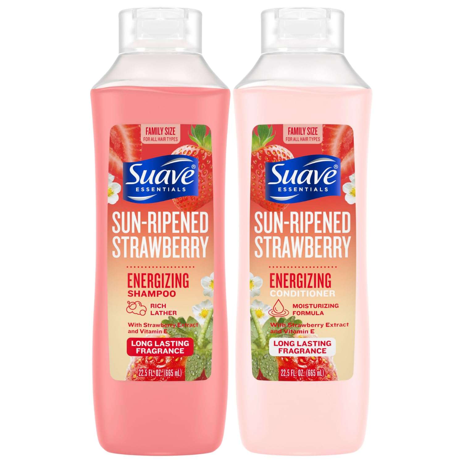 Suave Shampoo & Conditioner Set, Sun-Ripened Strawberry – Everyday Energizing Formulas with Fruit Extract & Vitamin E, 22.5 Oz Ea (2 Piece Set) - Image 1