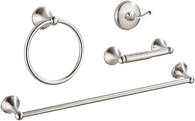 AGKXHDEC 4-Piece Bathroom Hardware Set: Brushed Nickel Bathroom Accessory Set, Towel Bar,Towel Ring,Toilet Paper Holder,Robe Hook, Wall Mounted,Optional Install Longer or Shorter Towel bar - Image 1