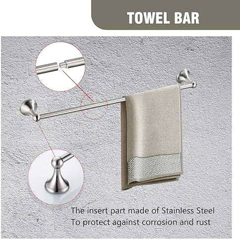 AGKXHDEC 4-Piece Bathroom Hardware Set: Brushed Nickel Bathroom Accessory Set, Towel Bar,Towel Ring,Toilet Paper Holder,Robe Hook, Wall Mounted,Optional Install Longer or Shorter Towel bar - Image 3