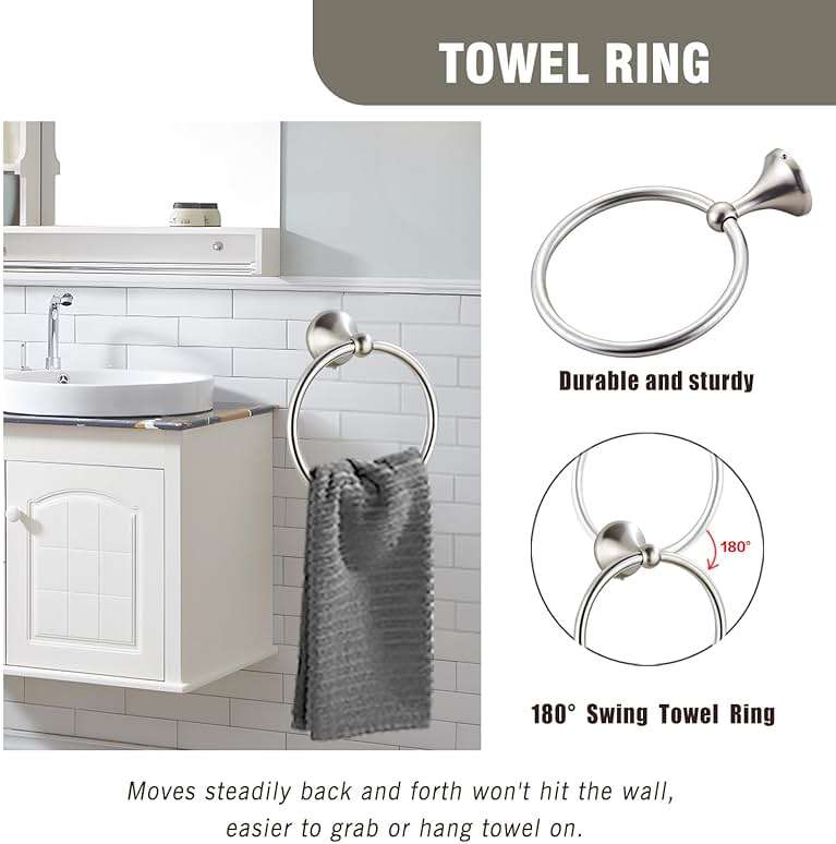 AGKXHDEC 4-Piece Bathroom Hardware Set: Brushed Nickel Bathroom Accessory Set, Towel Bar,Towel Ring,Toilet Paper Holder,Robe Hook, Wall Mounted,Optional Install Longer or Shorter Towel bar - Image 4